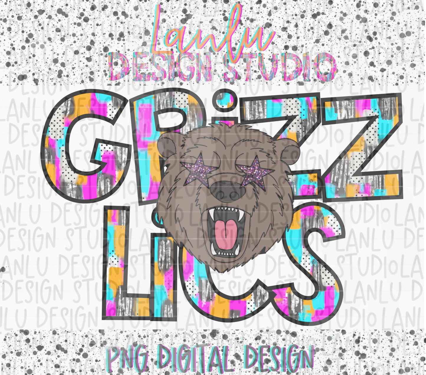 Preppy Paint Stroke Star Eyes Mascot PNG | Grizzlies