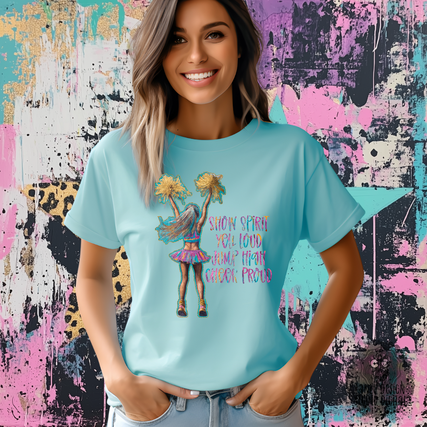 Vibrant Cheerleader PNG Digital Art | Show Spirit, Jump High, Cheer Proud Design| 300 DPI Sublimation& DTF Printable Digital Download|