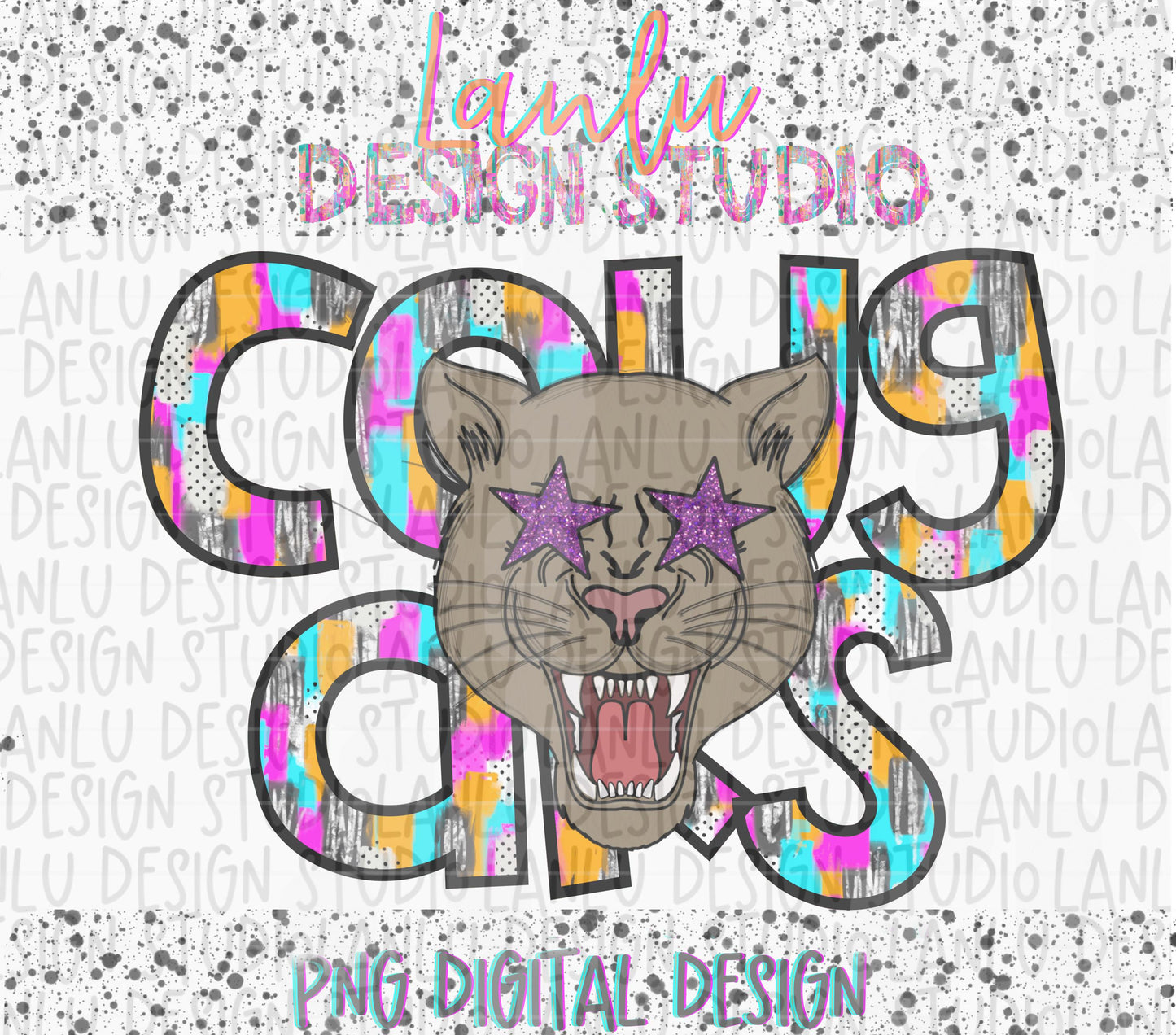 Preppy Paint Stroke Star Eyes Mascot PNG |Cougars
