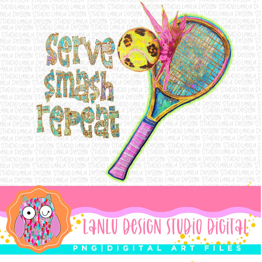 Serve Smash Repeat Vibrant Tennis Art PNG | Digital Download for Sport Lovers| |300 DPI Sublimation& DTF Printable Digital Download|