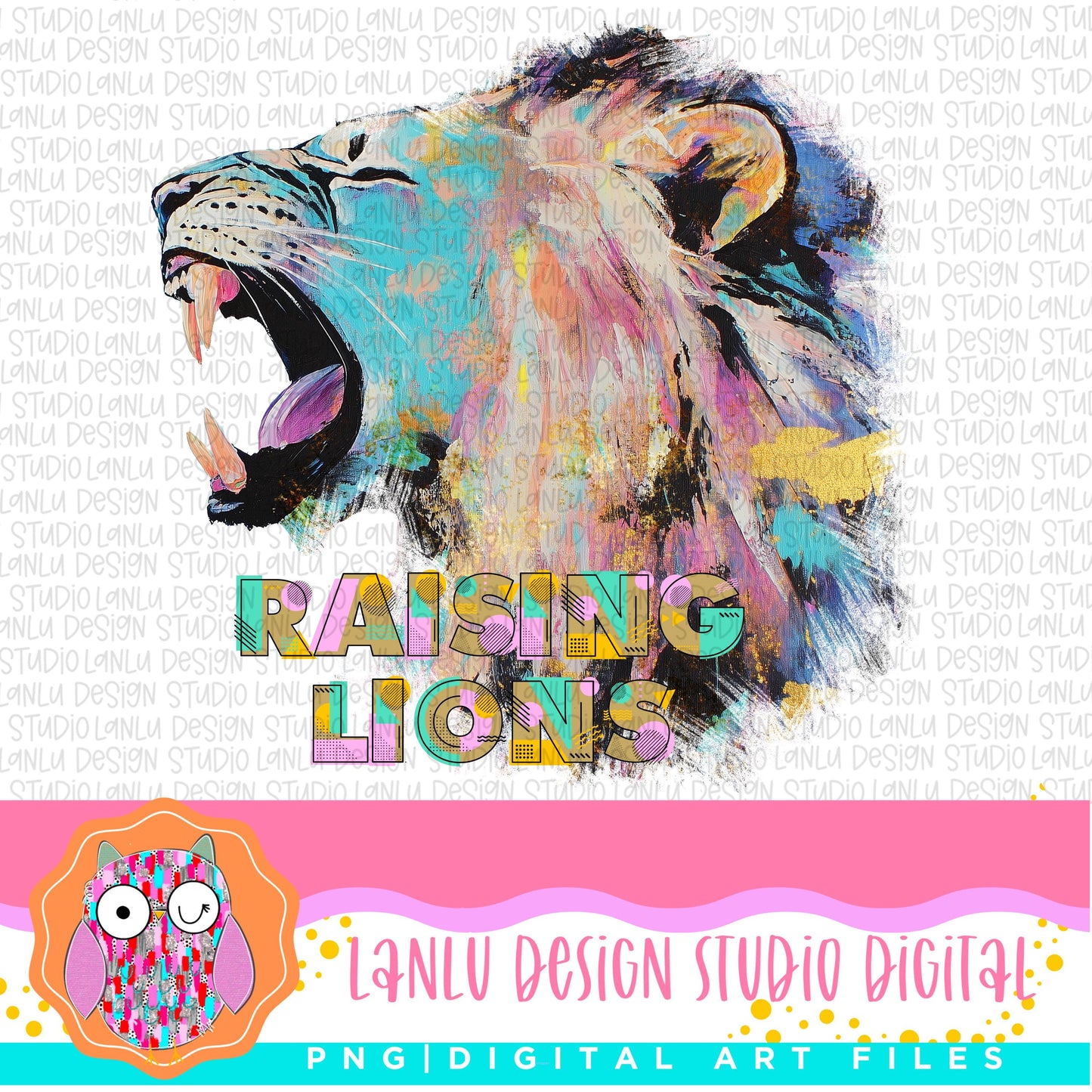 Vibrant Raising Lions Digital Art | Colorful Lion  Decor | Modern Animal Illustration||300 DPI Sublimation& DTF Printable Digital Download|