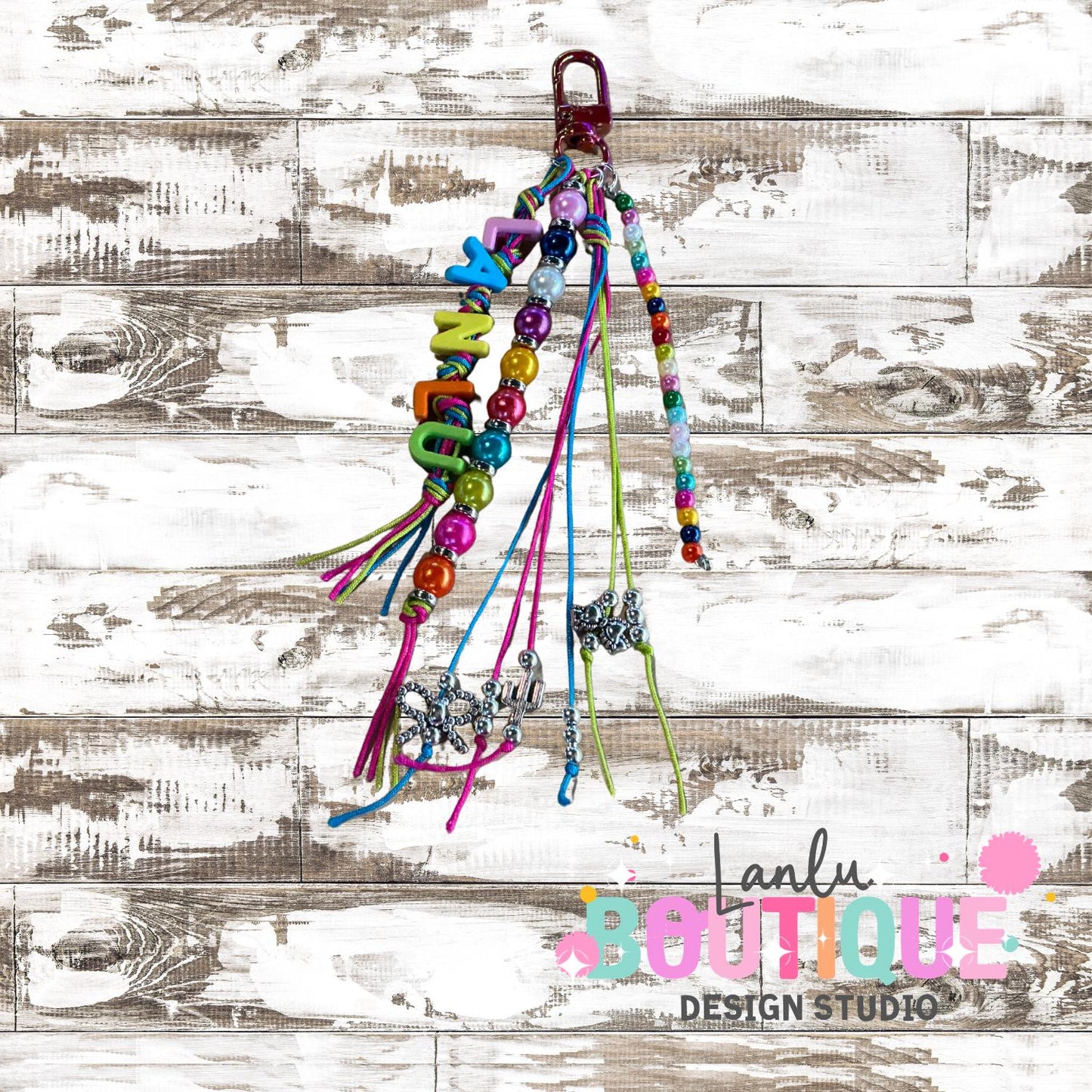 Custom Beaded Keychain | Personalized Name Bag Charm | Handmade Accessories