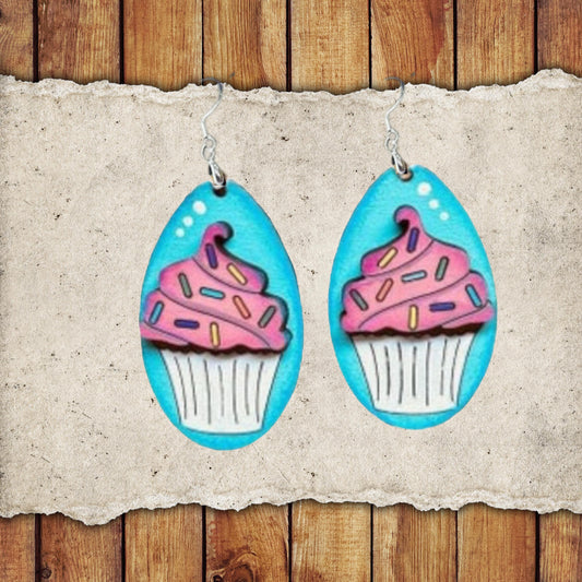 Valentine Cupcake Dangle Earring Set | Valentine's Day Hand-Painted Lightweight Wooden Earrings| Love-Themed Jewelry Gift for Her