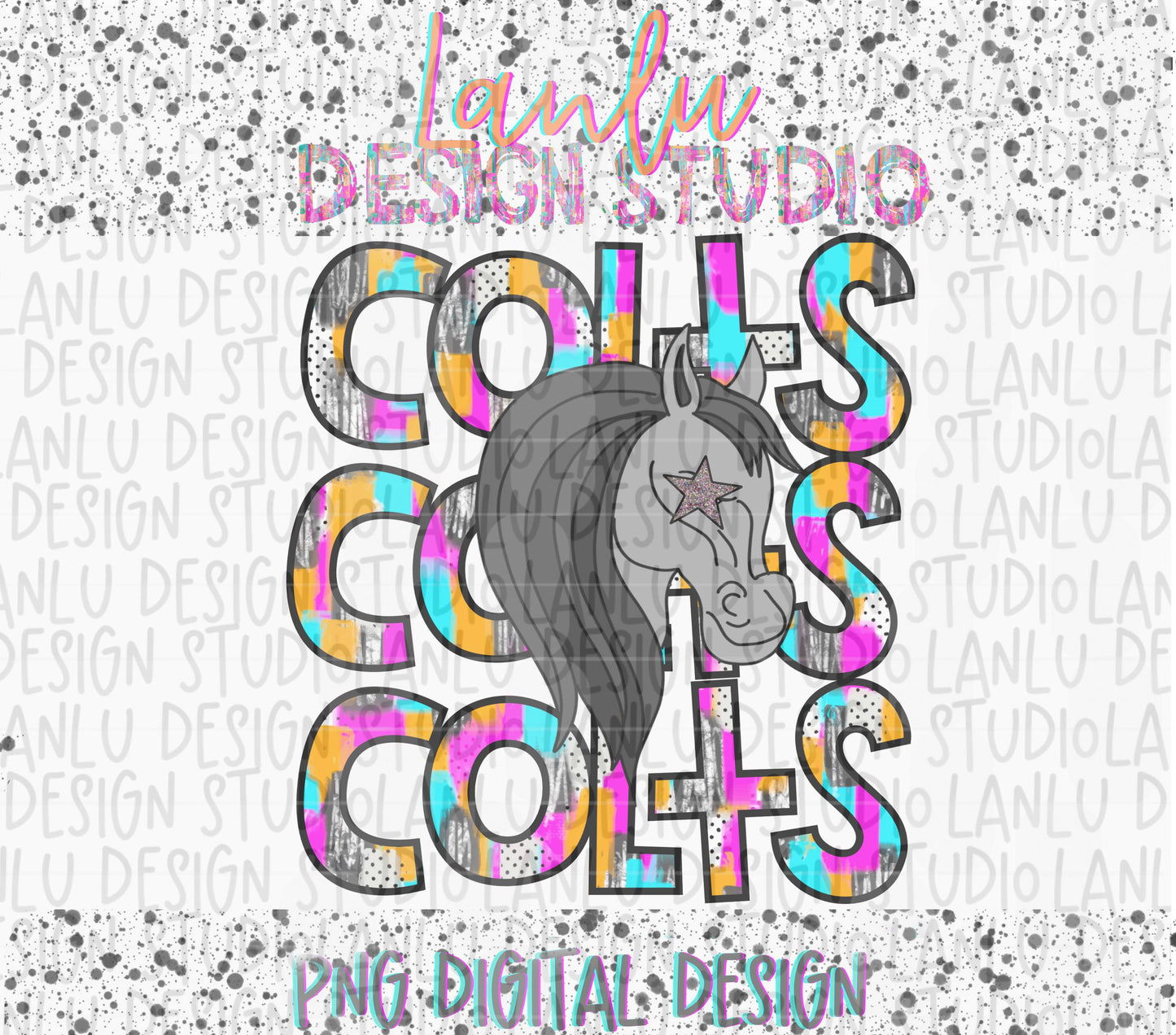 Preppy Paint Stroke Star Eyes Mascot PNG |Colts