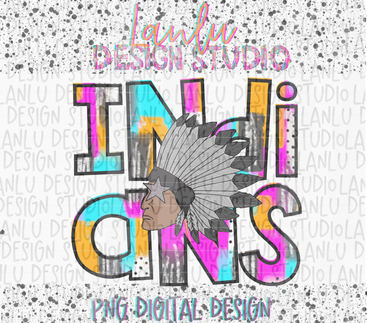 Preppy Paint Stroke Star Eyes Mascot PNG |Indians