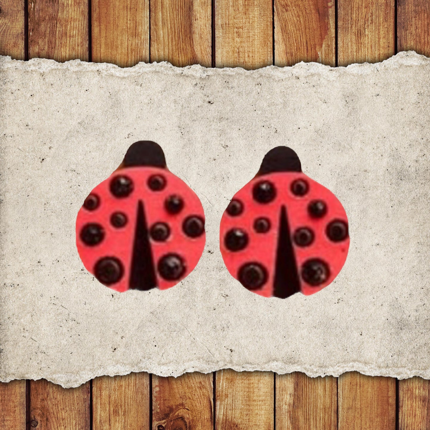 Spring Lady Bug Stud Earring Set | Hand-Painted Lightweight Earrings| Spring Earring | Wood Earrings