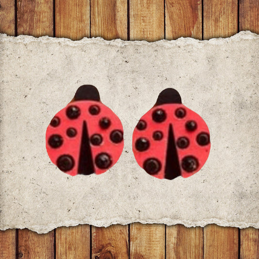 Spring Lady Bug Stud Earring Set | Hand-Painted Lightweight Earrings| Spring Earring | Wood Earrings