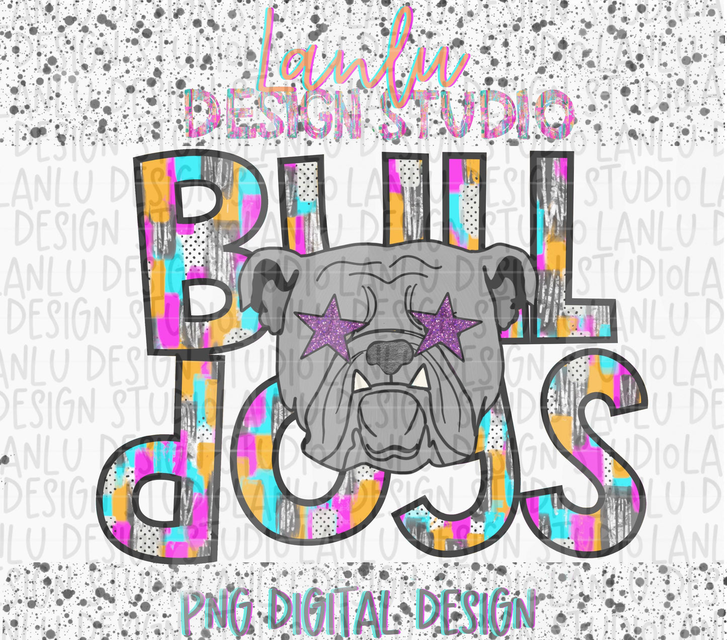 Preppy Paint Stroke Star Eyes Mascot PNG | Bulldogs