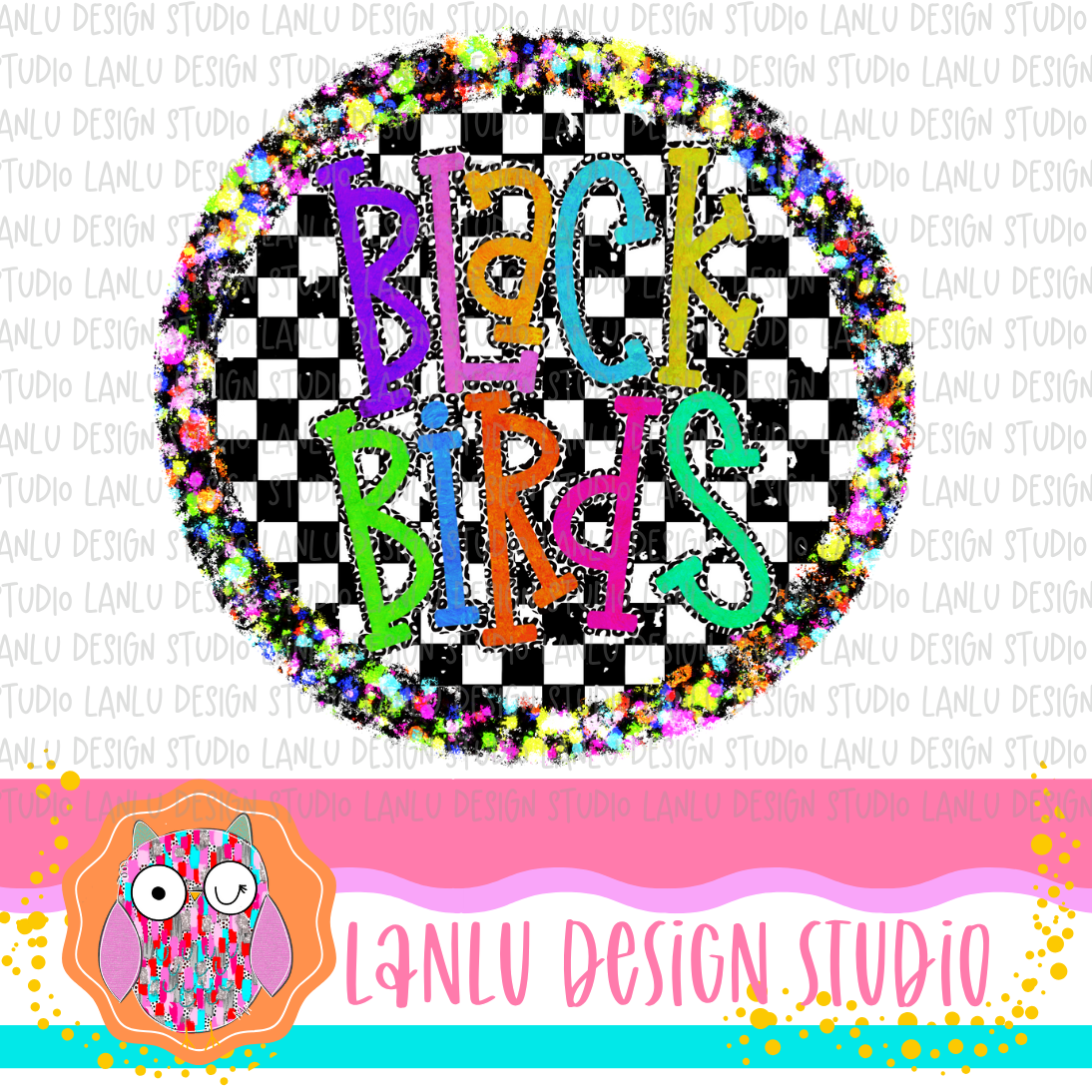 Preppy Brights Checkered Mascot PNG |Black Birds