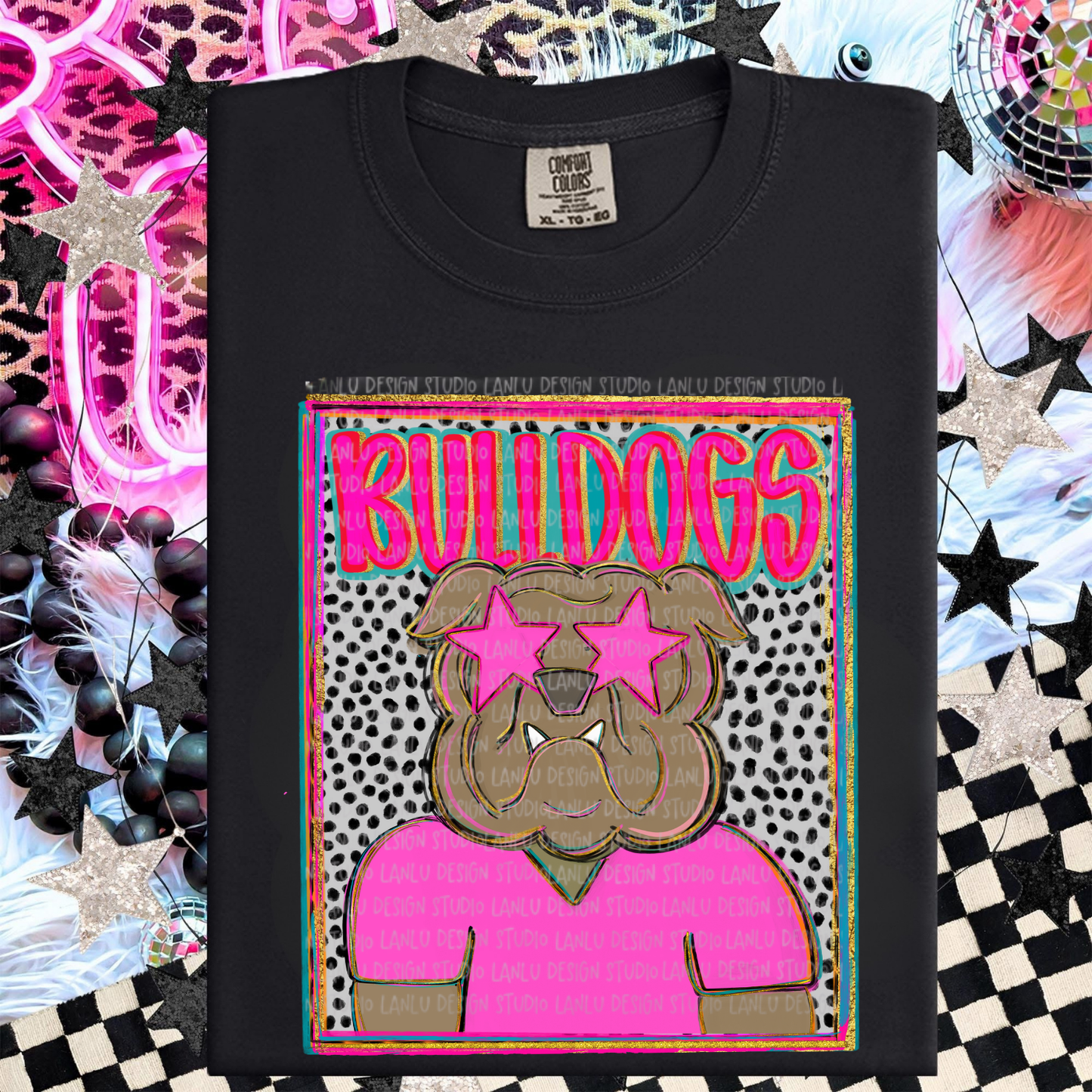 BULLDOGS PINK PREPPY MASCOT PORTRAIT TEE | TEAM SPIRIT| GAME DAY