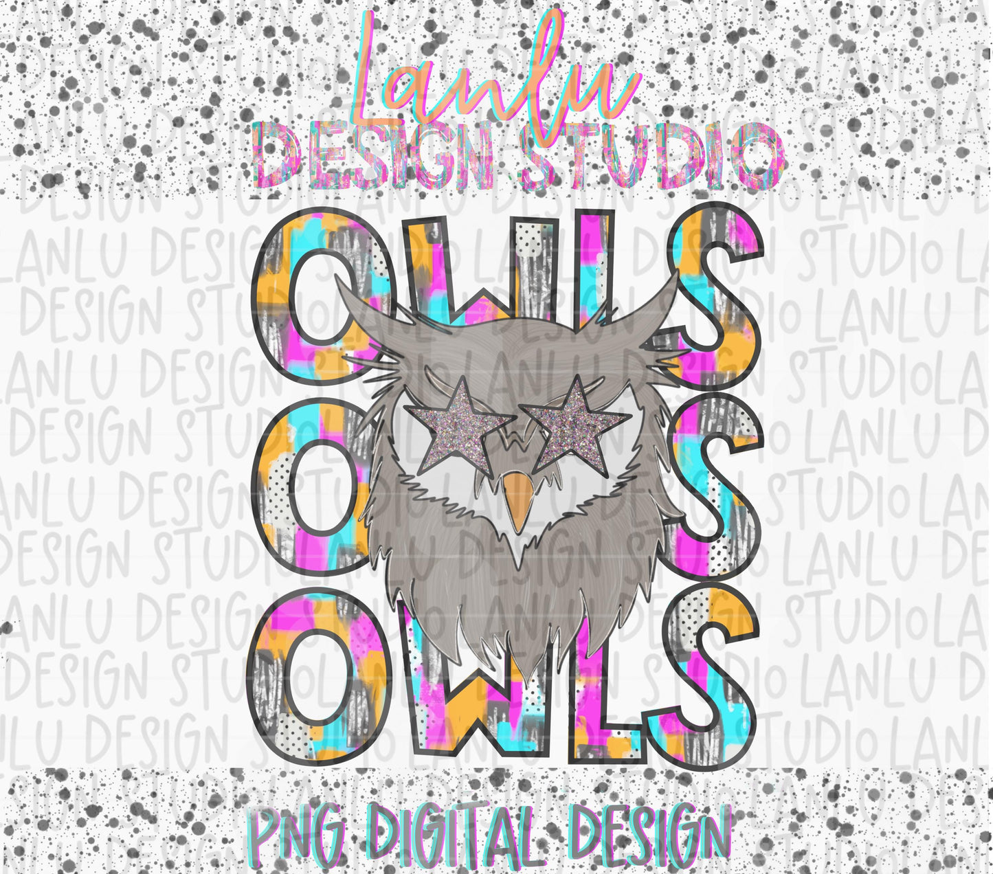 Preppy Paint Stroke Star Eyes Mascot PNG |Owls