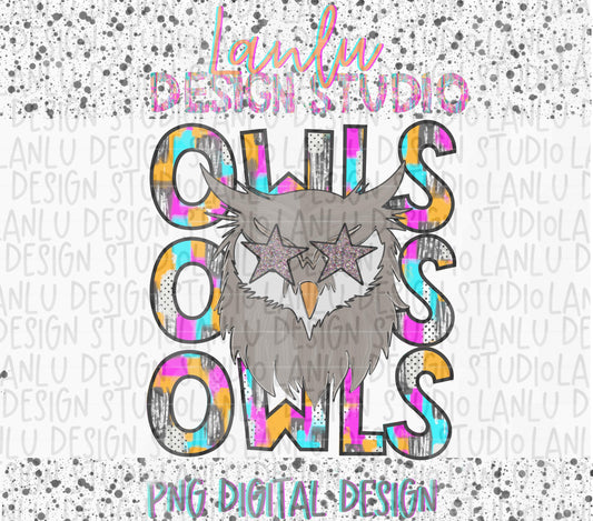 Preppy Paint Stroke Star Eyes Mascot PNG |Owls