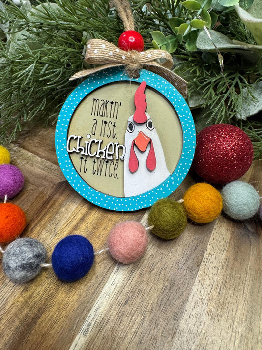 Hand painted making a list chicken it twice Layered Christmas Ornaments| Family Gift | Christmas Ornaments | Handmade Christmas Gifts |