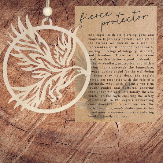 Story Card Eagle Ornament| Fierce Protection| Inspirational Keepsake| Motivational Gift| Unique Holiday Decoration| Car Charm