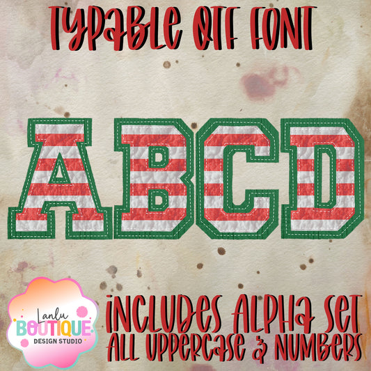 Quilted Red & Green Christmas Stripe OTF Typable Alpha