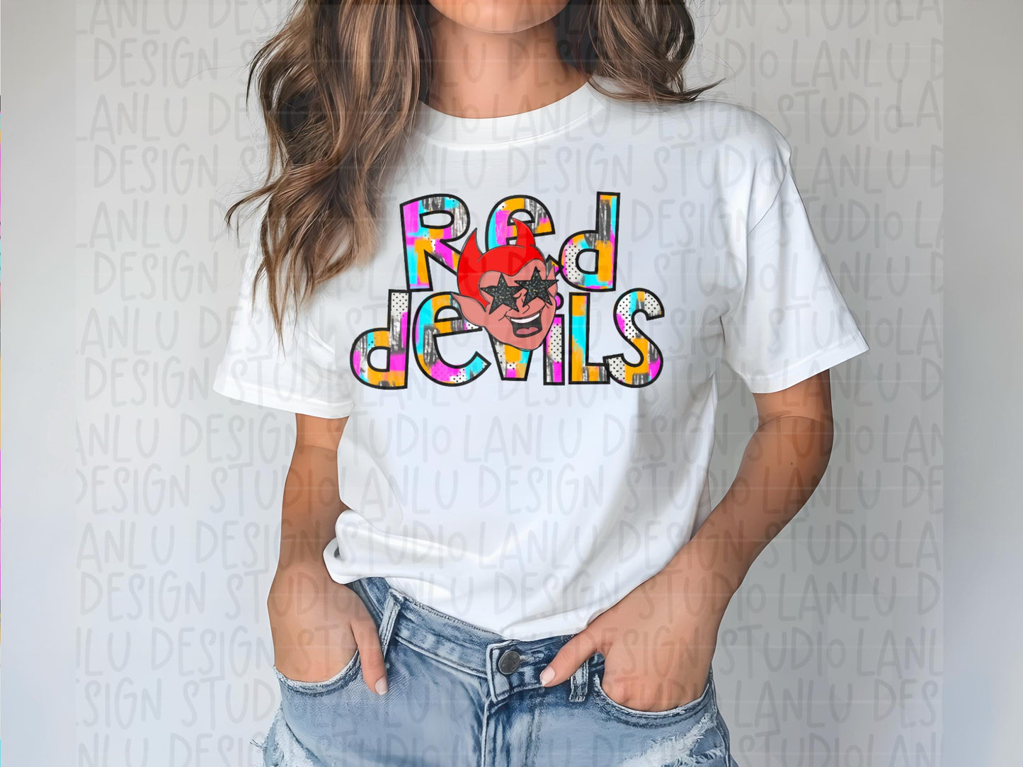 Preppy Paint Stroke Star Eyes Mascot PNG | Red Devils