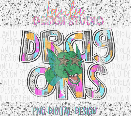 Preppy Paint Stroke Star Eyes Mascot PNG |Dragons