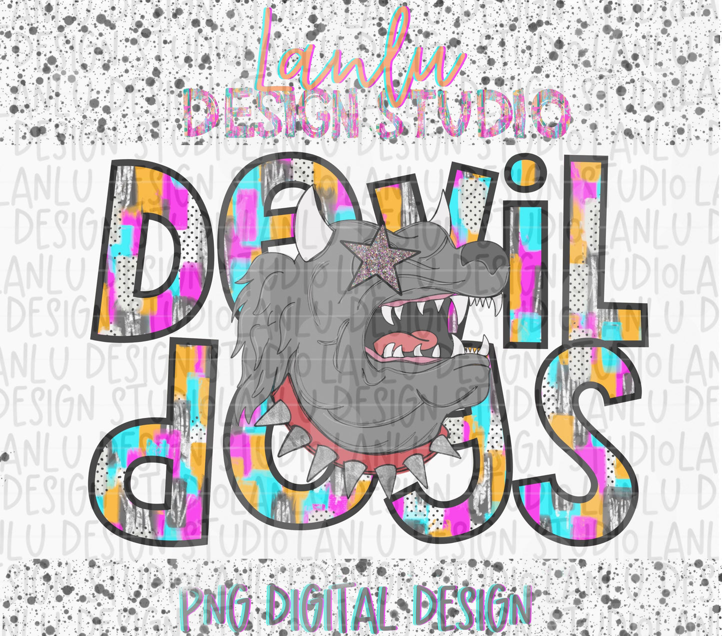 Preppy Paint Stroke Star Eyes Mascot PNG |Devil Dogs