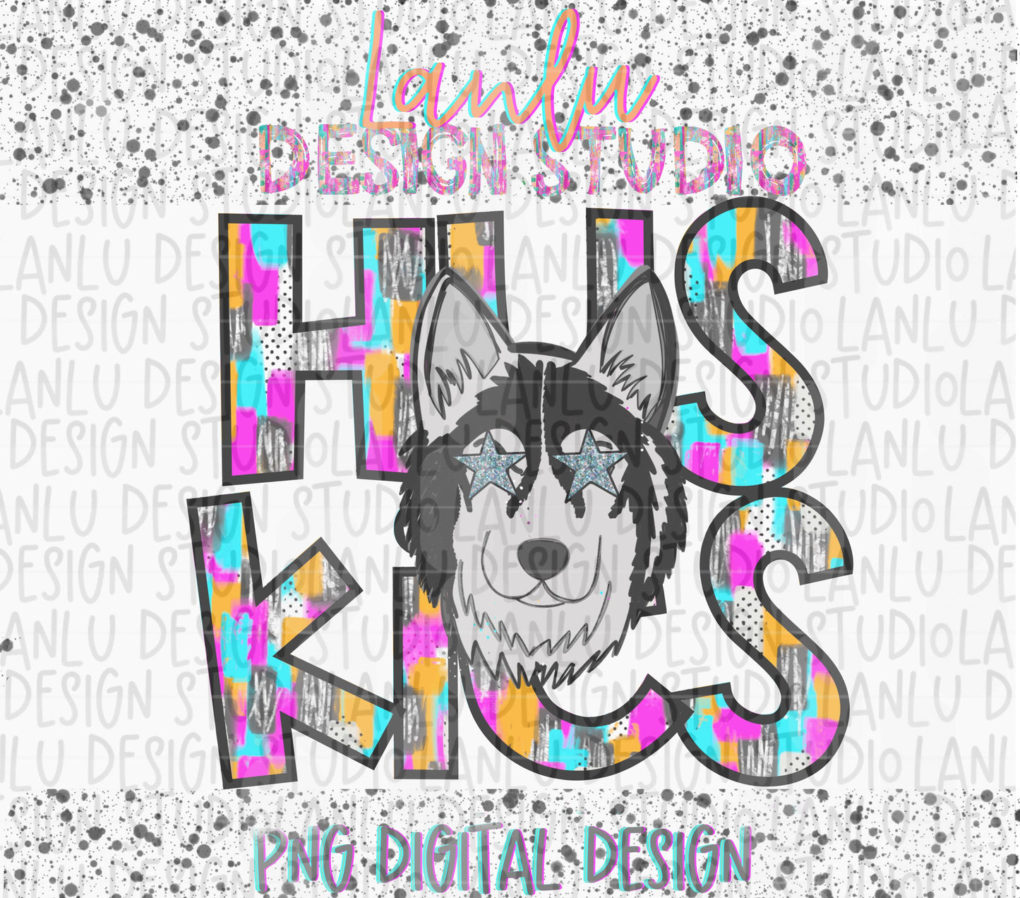 Preppy Paint Stroke Star Eyes Mascot PNG |Huskies