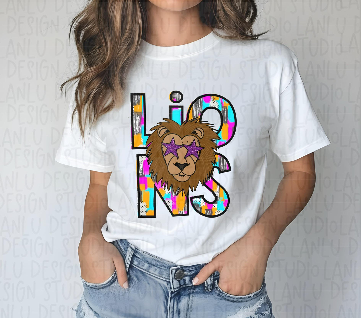 Preppy Paint Stroke Star Eyes Mascot PNG |Lions
