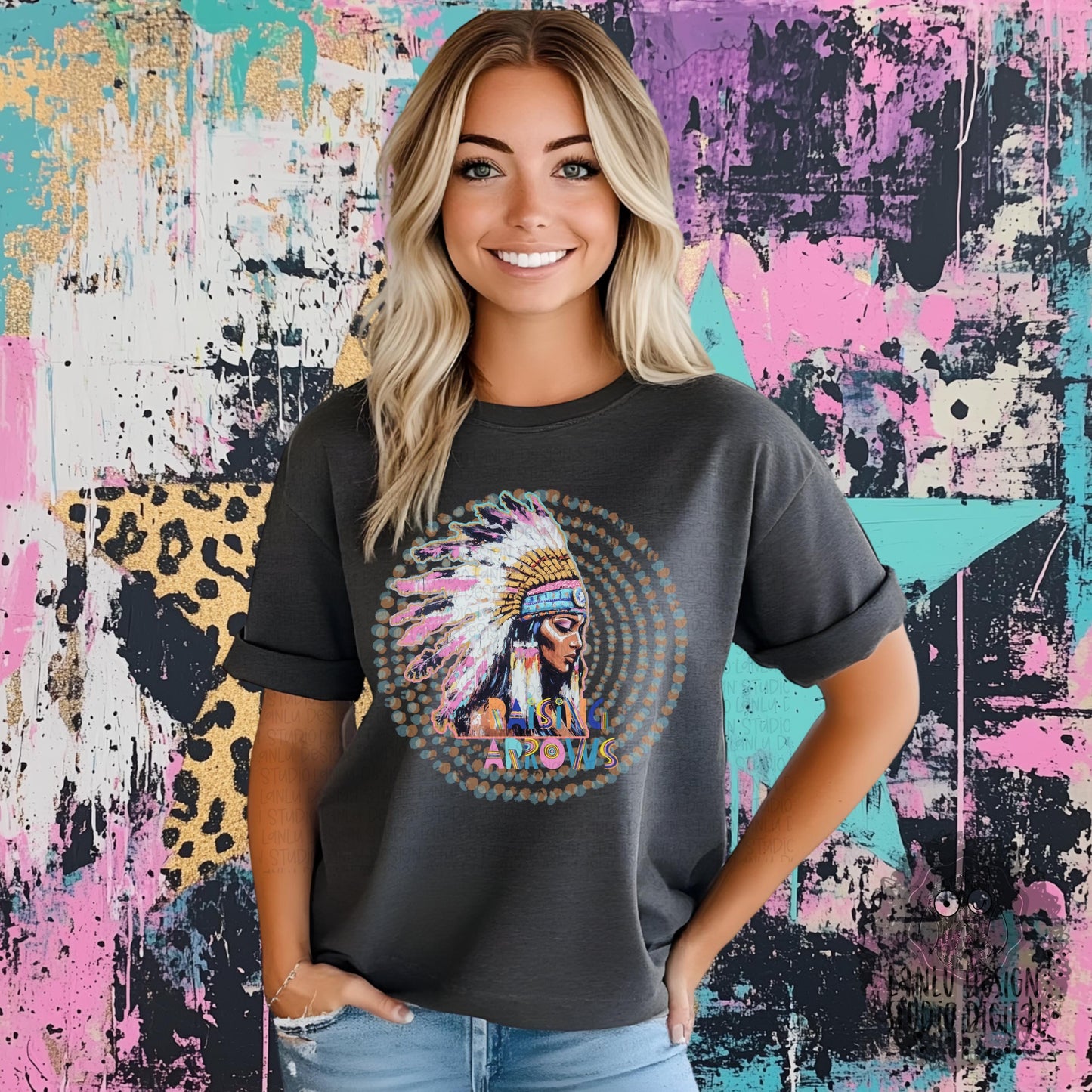 Raising Arrows Stunning Native American Girl PNG Design |Boho Art Digital Download||300 DPI Sublimation& DTF Printable Digital Download|