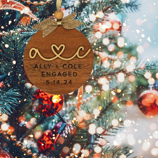 Personalized Hand painted layered Engagment Christmas Ornament| Family Gift | Christmas Ornaments | Handmade Christmas Gifts | Custom
