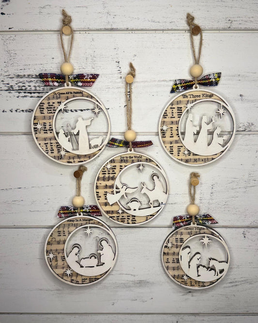 Hand painted Music Sheet Nativity Christmas Ornament | Family Gift | Christmas Ornaments | Handmade Christmas Gifts | Custom
