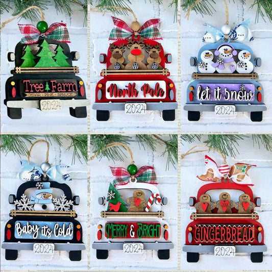 Hand painted Layered Truck Christmas Ornament| Christmas Ornaments | Handmade Christmas Gifts | Custom