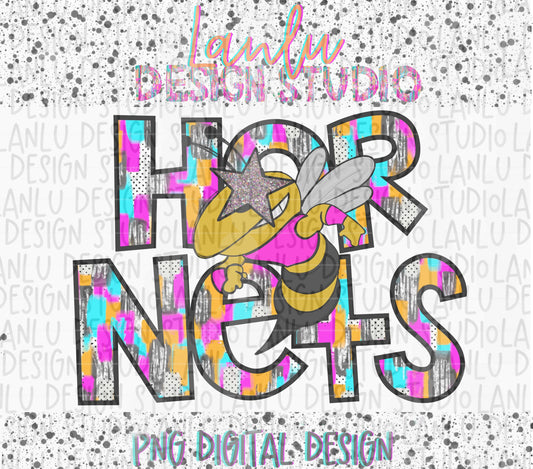 Preppy Paint Stroke Star Eyes Mascot PNG |Hornets