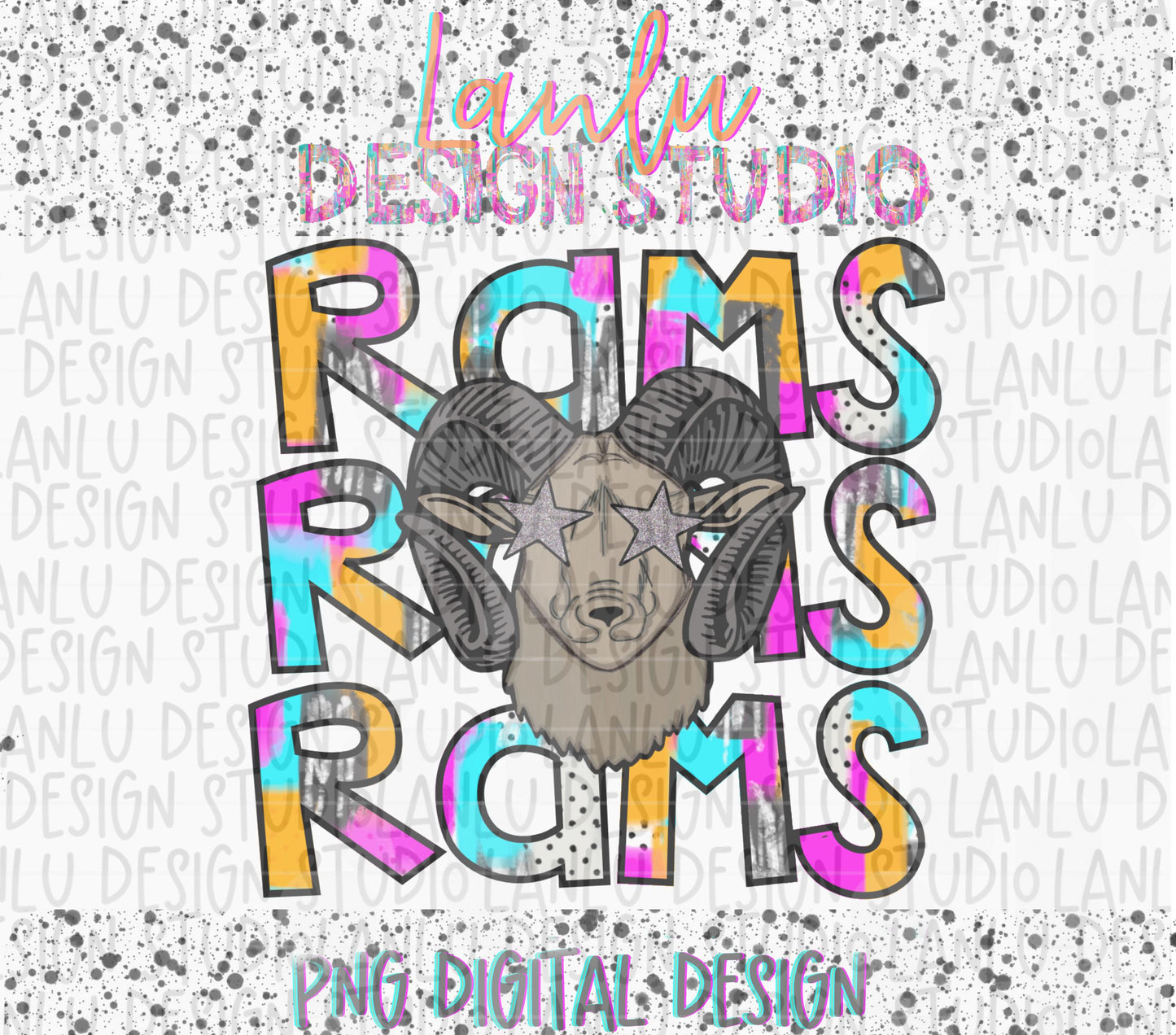 Preppy Paint Stroke Star Eyes Mascot PNG |Rams