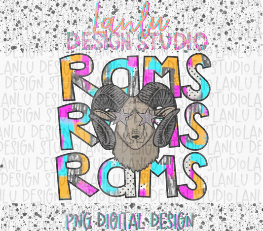 Preppy Paint Stroke Star Eyes Mascot PNG |Rams