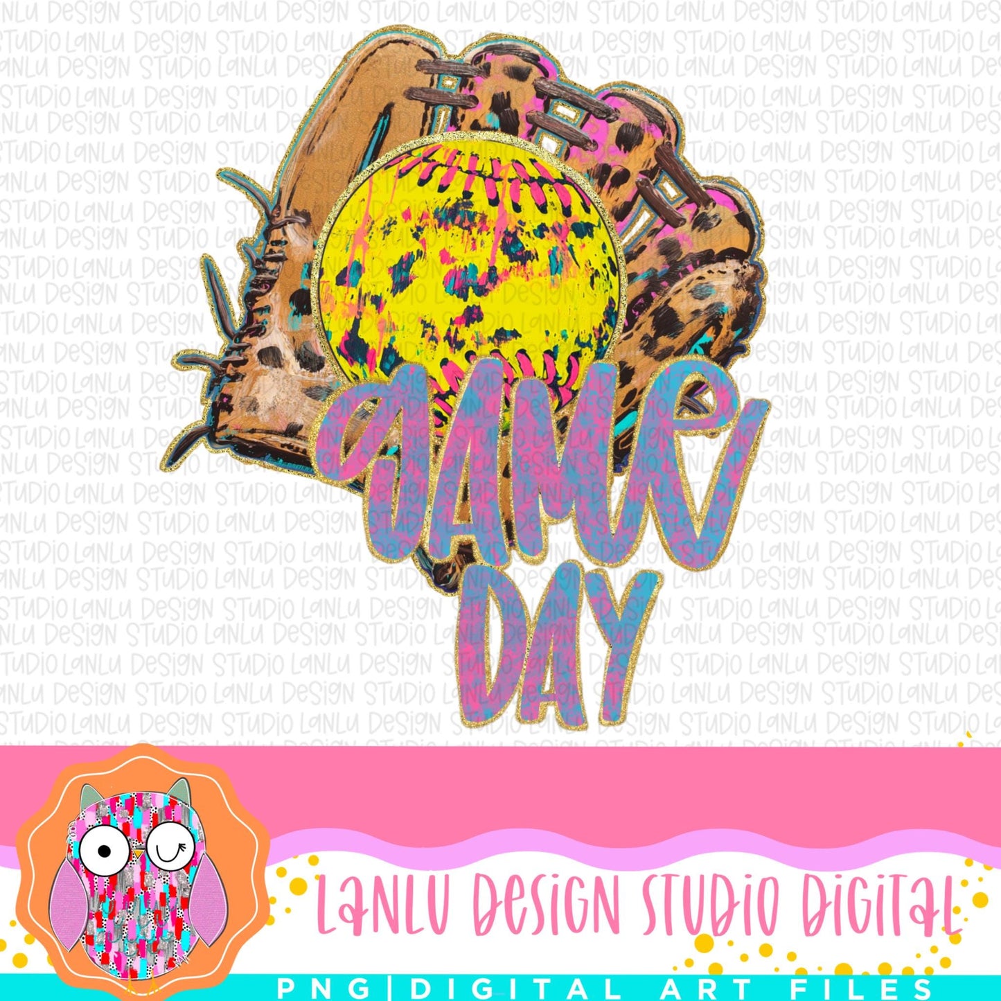 Vibrant Softball Game Day PNG with Ball and Glove | Sports Digital Art Download|300 DPI Sublimation& DTF Printable Digital Download|