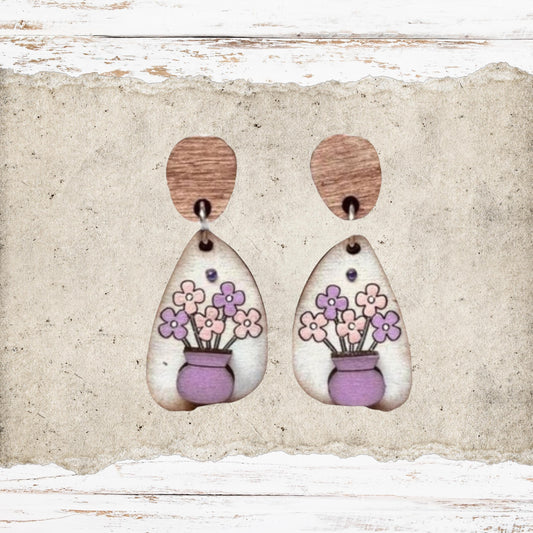 Spring Flowers Dangle Earring Set | Hand-Painted Lightweight Earrings| Spring Earring | Wood Earrings