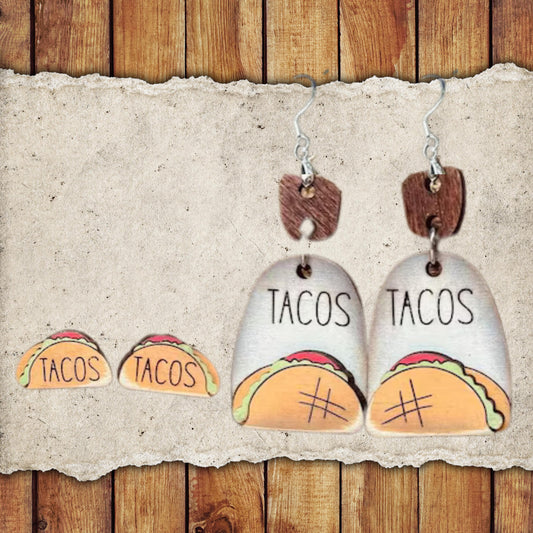 Taco Stud or Dangle Earring Set | Hand-Painted Lightweight Earrings| Spring Earring | Wood Earrings