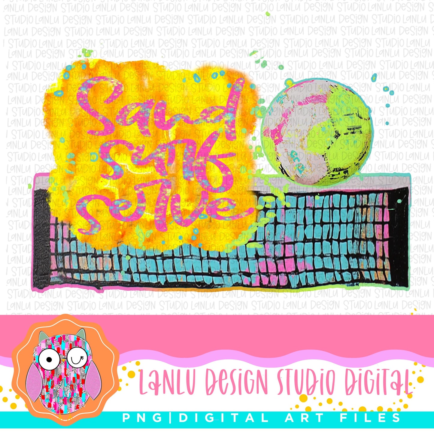 Sand Surf Serve Beach Volleyball Digital Art Print PNG | Fun Summer Sport Design|300 DPI Sublimation& DTF Printable Digital Download|