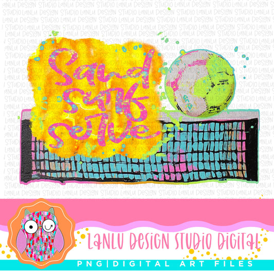 Sand Surf Serve Beach Volleyball Digital Art Print PNG | Fun Summer Sport Design|300 DPI Sublimation& DTF Printable Digital Download|