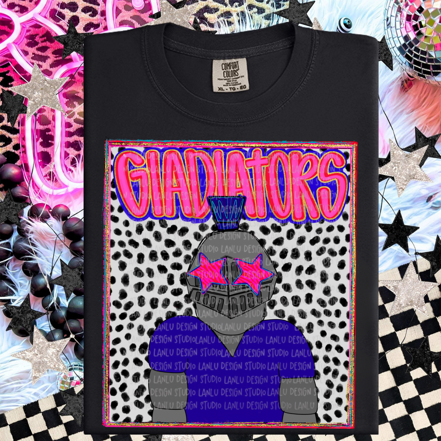 GLADIATORS PINK & BLUE  PREPPY MASCOT PORTRAIT TEE | TEAM SPIRIT| GAME DAY
