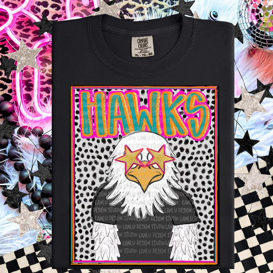 HAWKS PURPLE  PREPPY MASCOT PORTRAIT TEE | TEAM SPIRIT| GAME DAY