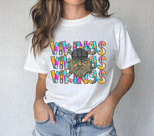 Preppy Paint Stroke Star Eyes Mascot Tee |Vikings II