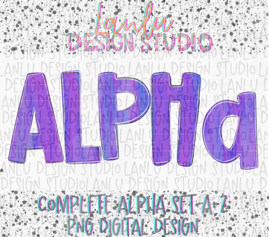 Blue & Purple Cosmic Paint Stroke Alpha | Alphabet Clipart | Instant Download | Cute Alpha Pack Png |