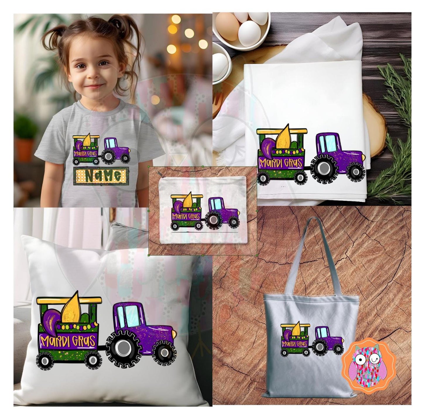 Mardi Gras Tractor and Float T-shirt | Mardi Grad Tote| Mardi Gras Tea Towel| Travel Bag| Louisiana Festival Gift| Mardi Gras