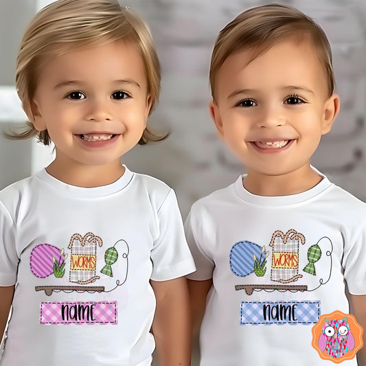 Kids Fishing Name T-Shirt |Fishing Tee |Tote & Travel Bag| Tea Towel| Hand Made Pillow|