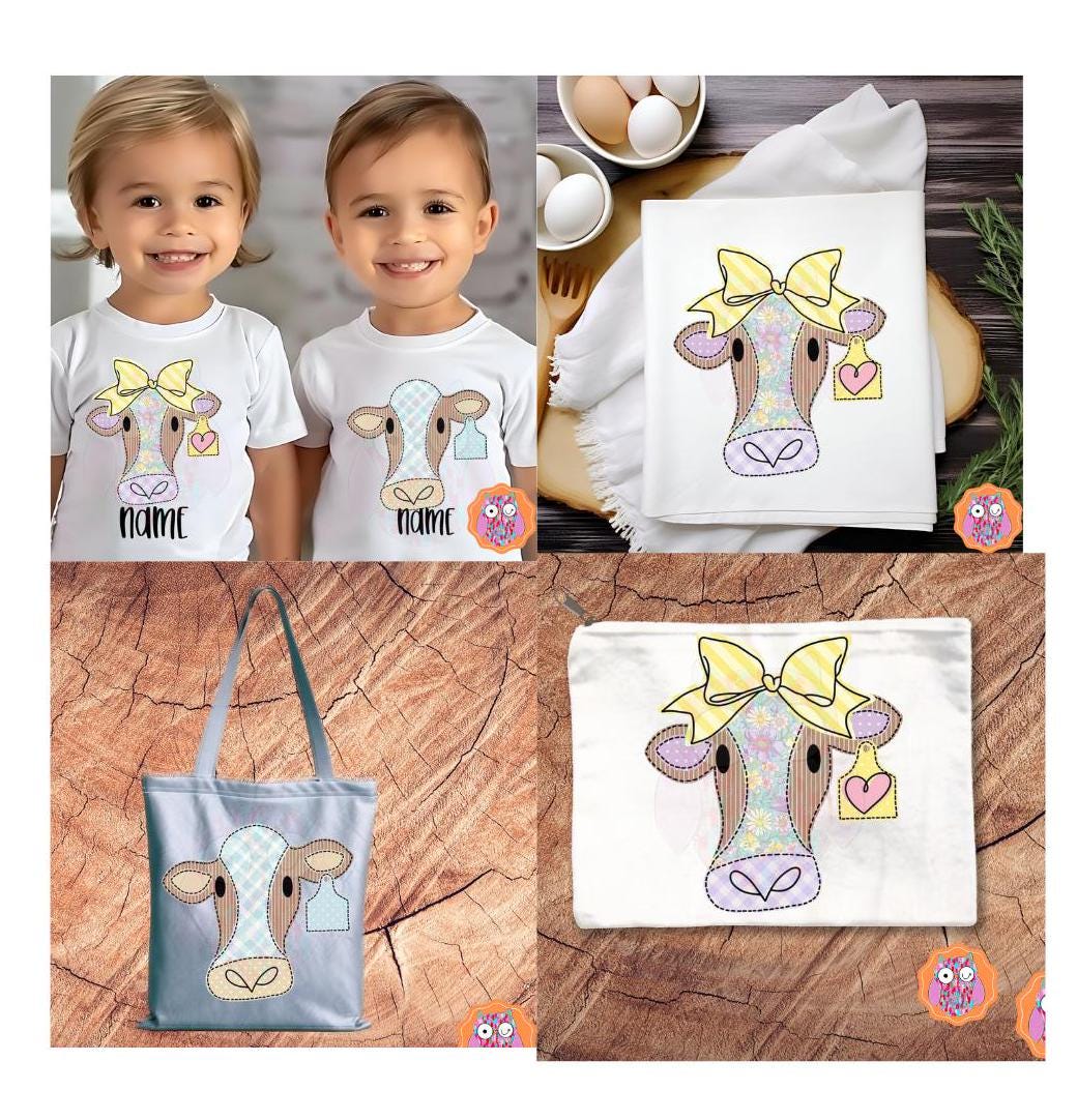 Kids Cow Name T-Shirt |Animal Tee |Tote & Travel Bag| Tea Towel| Hand Made Pillow|