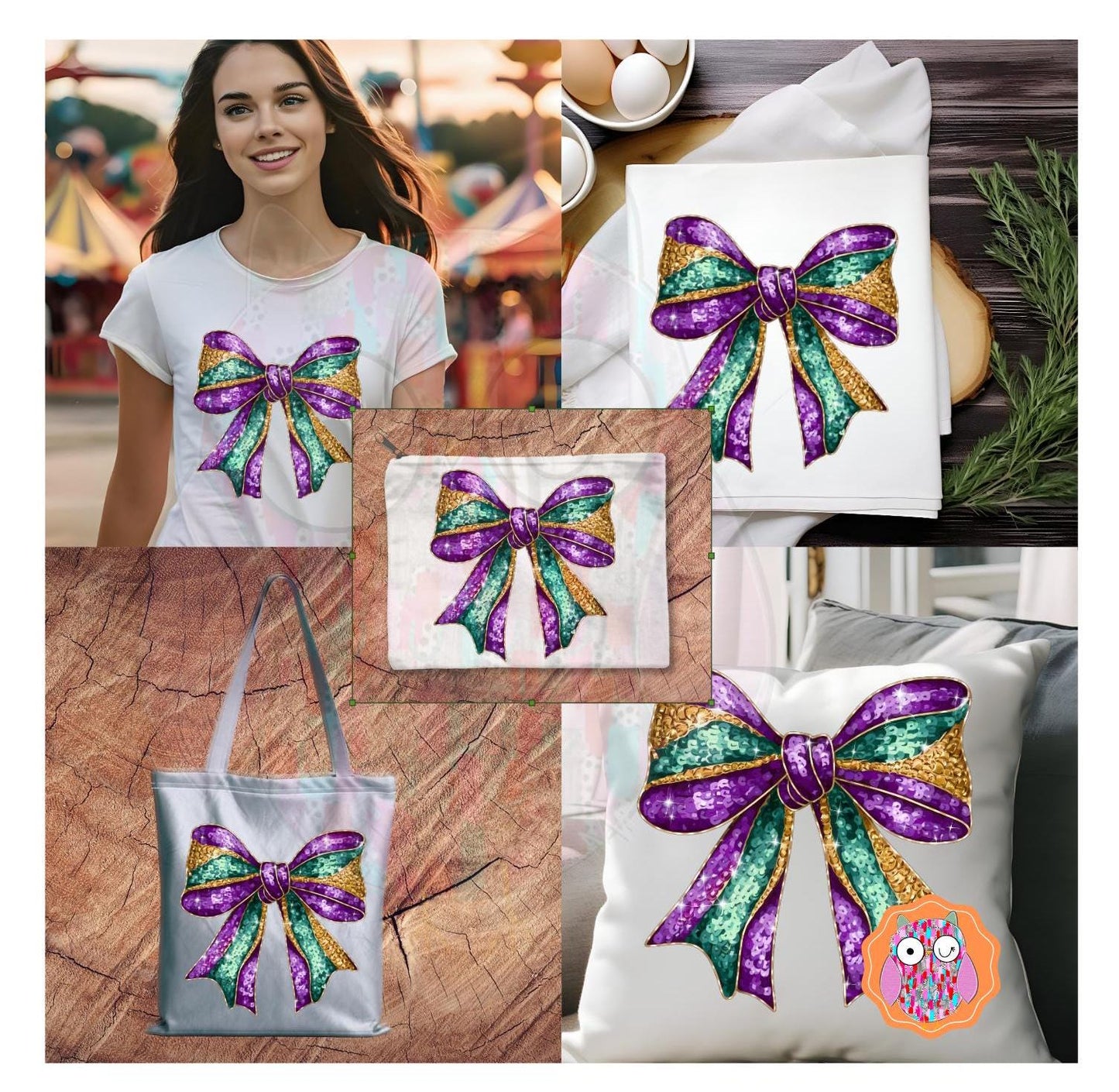 Mardi Gras Bow T-shirt | Mardi Grad Tote| Mardi Gras Tea Towel| Travel Bag| Louisiana Festival Gift| Mardi Gras