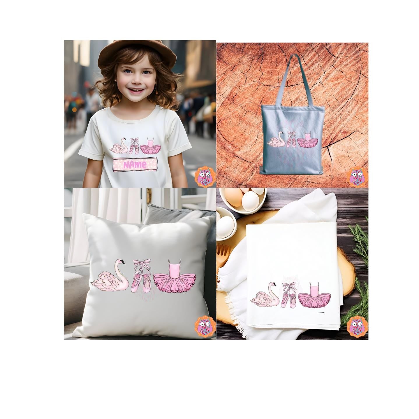 Kids Ballet Name T-Shirt |Ballet Tee |Ballet Tote & Travel Bag| Ballet Tea Towel| Ballet Hand Made Pillow|