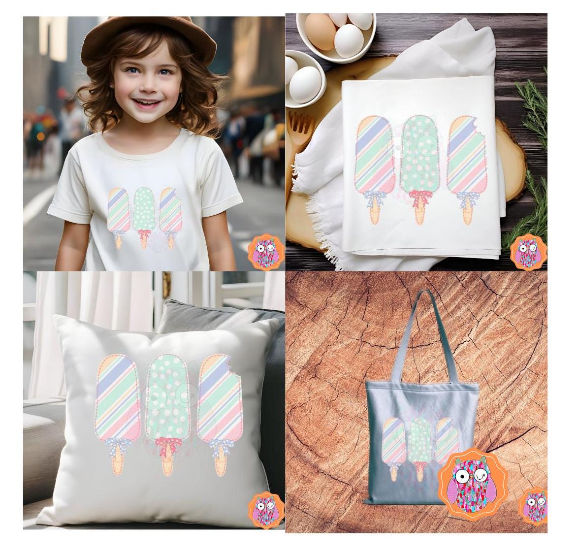 Kids Popsicle Name T-Shirt | Tee | Tote & Travel Bag| Tea Towel|  Hand Made Pillow|