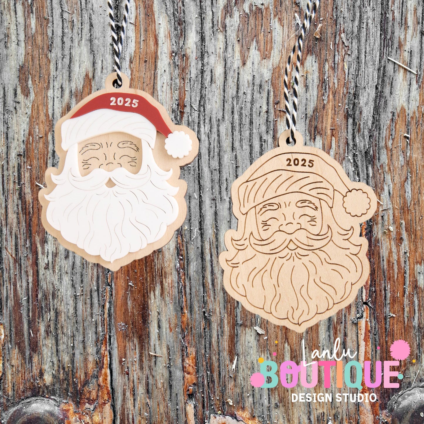 Handmade 2025 Santa Claus Ornament - Rustic Christmas Tree Decoration, Personalized Wooden Holiday Keepsake