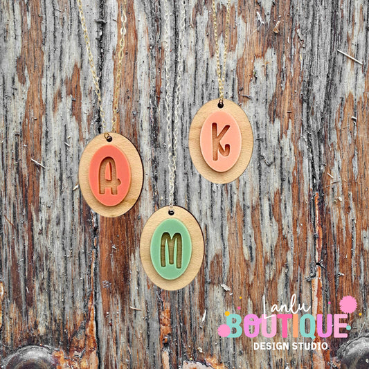 Initial Pendant Necklace - Custom Wood and Acrylic Jewelry Gift for Her