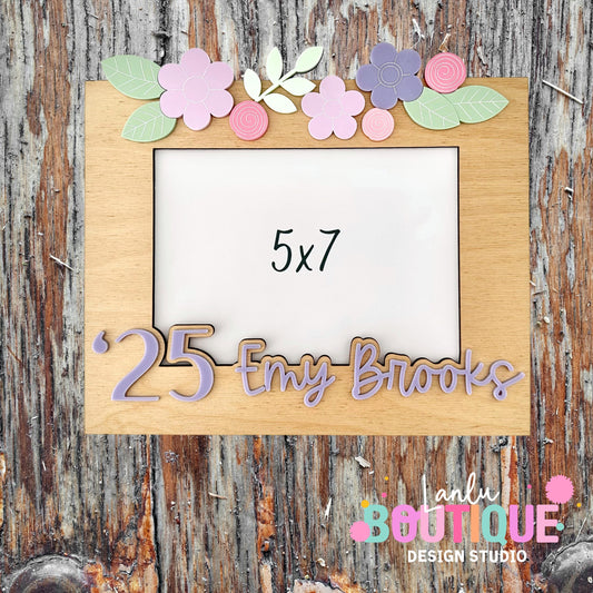 Graduation Magnetic Frame Floral Design 5x7 Custom Name Year Keepsake Gift