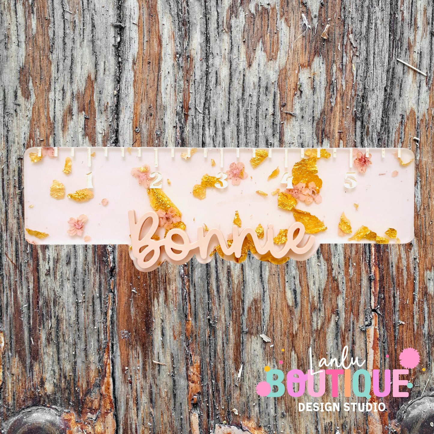 Resin Ruler with Name Custom Floral Design for Unique Gift